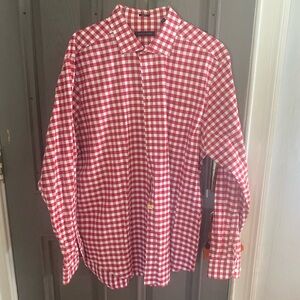 Tommy Hilfiger Red and White Checkered Men's Dress Shirt - 36/37
